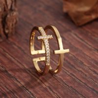 Luxurious Cross Cross Copper 18k Gold Plated Zircon Open Rings In Bulk sku image 2