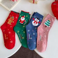Women's Cartoon Style Christmas Tree Santa Claus Snowman Cotton Crew Socks A Pair main image 1