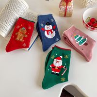Femmes Style De Bande Dessinée Sapin De Noël Père Noël Bonhomme De Neige Coton Crew Socks Une Paire sku image 5