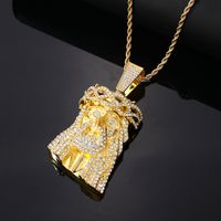 Hip-Hop Vintage Style Human 304 Stainless Steel Copper Plating Inlay Zircon K Gold Plated Rhodium Plated Men'S Pendant Necklace main image 3
