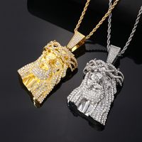 Hip-Hop Vintage Style Human 304 Stainless Steel Copper Plating Inlay Zircon K Gold Plated Rhodium Plated Men'S Pendant Necklace main image 4