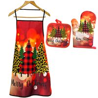 Cross-border Polyester Printing Kitchen Thickened Oil-resistant Apron Oven Heat Insulation Gloves Baking Heat Insulation Anti-scald Anti-fouling Set sku image 9