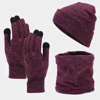 Cross-border Hot Sale Winter  European And American Woolen Cap Fleece-lined Warm Knitted Hat Scarf Gloves Three-piece Set sku image 5