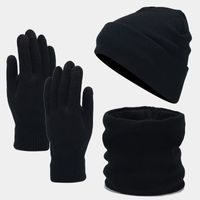 Cross-border Hot Sale Winter  European And American Woolen Cap Fleece-lined Warm Knitted Hat Scarf Gloves Three-piece Set sku image 1