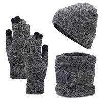 Cross-border Hot Sale Winter  European And American Woolen Cap Fleece-lined Warm Knitted Hat Scarf Gloves Three-piece Set main image 2
