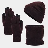 Cross-border Hot Sale Winter  European And American Woolen Cap Fleece-lined Warm Knitted Hat Scarf Gloves Three-piece Set sku image 4