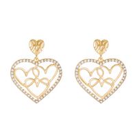 Wholesale Jewelry Sweet Heart Shape Alloy Artificial Diamond Inlay Drop Earrings sku image 1