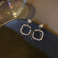 1 Pair Elegant Square Plating Inlay Copper Artificial Diamond Drop Earrings main image 1