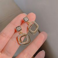 1 Pair Elegant Square Plating Inlay Copper Artificial Diamond Drop Earrings main image 2