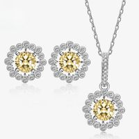 Elegant Flower Copper Plating Inlay High Carbon Diamond Earrings Necklace Jewelry Set main image 6