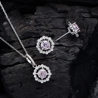 Elegant Flower Copper Plating Inlay High Carbon Diamond Earrings Necklace Jewelry Set main image 5