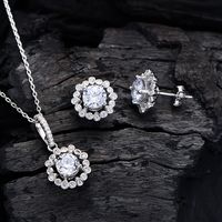Elegant Flower Copper Plating Inlay High Carbon Diamond Earrings Necklace Jewelry Set main image 4
