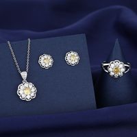 Elegant Flower Copper Plating Inlay High Carbon Diamond Earrings Necklace Jewelry Set sku image 4