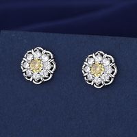 Elegant Flower Copper Plating Inlay High Carbon Diamond Earrings Necklace Jewelry Set sku image 3