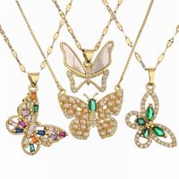 Cute Sweet Butterfly Copper Plating Inlay Zircon Pendant Necklace main image 1