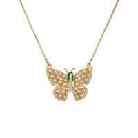 Cute Sweet Butterfly Copper Plating Inlay Zircon Pendant Necklace sku image 4
