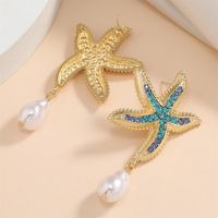 Wholesale Jewelry Vintage Style Starfish Alloy Rhinestones Plating Inlay Drop Earrings main image 3