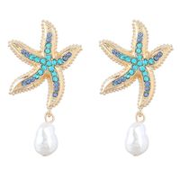 Wholesale Jewelry Vintage Style Starfish Alloy Rhinestones Plating Inlay Drop Earrings sku image 1