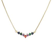 Vintage Style Color Block Heart Shape Copper Plating Inlay Zircon Pendant Necklace main image 2