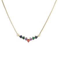 Vintage Style Color Block Heart Shape Copper Plating Inlay Zircon Pendant Necklace sku image 1