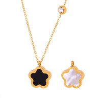 Casual Sweet Four Leaf Clover Titanium Steel Plating Inlay Shell Zircon 18k Gold Plated Pendant Necklace main image 7