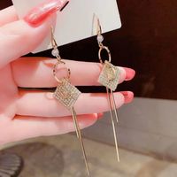 1 Pair Simple Style Streetwear Glittery Letter Rhombus Plating Inlay Alloy Copper Alloy Rhinestones Gold Plated Drop Earrings main image 1