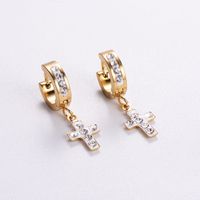 12 Pairs Casual Streetwear Cross Plating Inlay Stainless Steel Artificial Diamond 18k Gold Plated Drop Earrings main image 4
