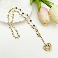 304 Stainless Steel Artificial Crystal Gold Plated Romantic Sweet Simple Style Patchwork Enamel Plating Heart Shape Pendant Necklace main image 3