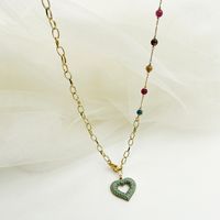 304 Stainless Steel Artificial Crystal Gold Plated Romantic Sweet Simple Style Patchwork Enamel Plating Heart Shape Pendant Necklace main image 1
