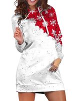 امرأة فستان عادي عيد الميلاد مقنع طباعة كم طويل الرنة فوق الركبة مهرجان sku image 2
