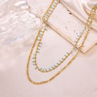 Ig Style Solid Color Stainless Steel Enamel Plating 18k Gold Plated Layered Necklaces main image 5