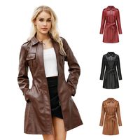 Women's Casual Solid Color Pocket Zipper Leather Jacket main image 6