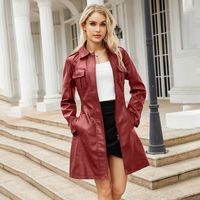 Women's Casual Solid Color Pocket Zipper Leather Jacket main image 5
