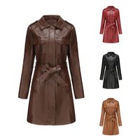 Women's Casual Solid Color Pocket Zipper Leather Jacket main image 4