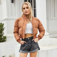 Femmes Décontractée Couleur Unie Poche Fermeture Éclair Manteau Vêtements En Coton main image 2