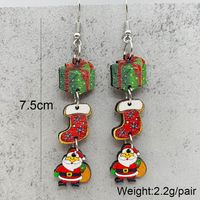 Wholesale Jewelry Cute Christmas Tree Christmas Socks Snowman Wood Drop Earrings sku image 3