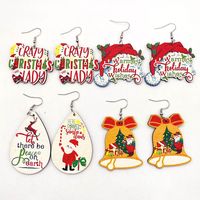 Wholesale Jewelry Cute Santa Claus Christmas Socks Letter Wood Drop Earrings main image 1