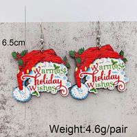 Wholesale Jewelry Cute Santa Claus Christmas Socks Letter Wood Drop Earrings sku image 2