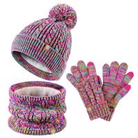 Children's Fur Ball Hat Scarf Gloves Three-piece Set Winter Children's Fleece-lined Thermal Knitting Suit sku image 1