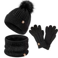 Children's Fur Ball Hat Scarf Gloves Three-piece Set Winter Children's Fleece-lined Thermal Knitting Suit sku image 3