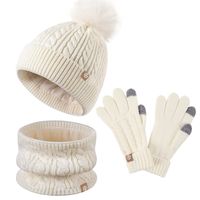 Children's Fur Ball Hat Scarf Gloves Three-piece Set Winter Children's Fleece-lined Thermal Knitting Suit sku image 4