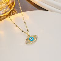 Ig Style Devil's Eye Titanium Steel Enamel Plating Inlay Artificial Diamond Pendant Necklace main image 5