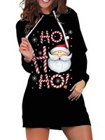 امرأة فستان عادي عيد الميلاد مقنع طباعة كم طويل بابا نويل رسالة فوق الركبة مهرجان main image 2