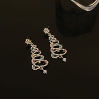 Wholesale Jewelry Cute Sweet Christmas Tree Alloy Zircon Plating Inlay Drop Earrings main image 1