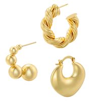 1 Pair Casual Vintage Style Simple Style C Shape Heart Shape Twist Plating Copper 18k Gold Plated Ear Studs main image 1