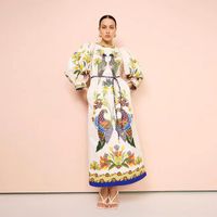 Women's Slit Dress Casual Ethnic Style Round Neck Printing Long Sleeve Animal Maxi Long Dress Travel main image 1