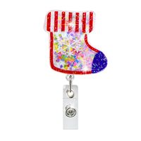 Christmas Acrylic Quicksand Snowman Christmas Tree Socks Elk Bell Telescopic Clip Rotating Can Buckle Certificate sku image 5