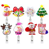 Christmas Acrylic Quicksand Snowman Christmas Tree Socks Elk Bell Telescopic Clip Rotating Can Buckle Certificate main image 1