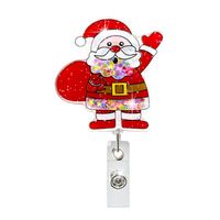 Christmas Acrylic Quicksand Snowman Christmas Tree Socks Elk Bell Telescopic Clip Rotating Can Buckle Certificate sku image 6