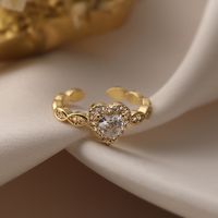 Einfacher Stil Herzform Kupfer 18 Karat Vergoldet Zirkon Offener Ring In Masse sku image 2
